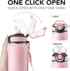 Enerbone 24 oz Insulated Water Bottle, Stainless Steel Bottle with Carrying Strap, Double-Wall Vacuum Insulation Design, Leakproof Sports Bottle with Straw, Keep Drinks Cold or Hot for Hours