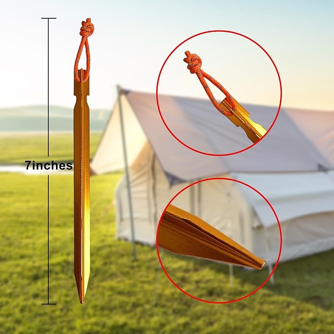 12 Pack Tent Stakes, 7075 Ground Metal Camping Aluminum Tent Pegs, Lightweight Tent Stakes Heavy Duty Spikes Camping Accessories