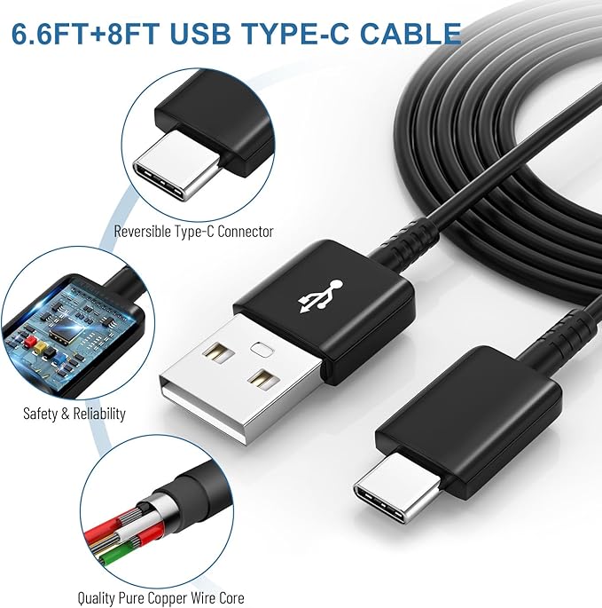 Type C Charger Fast Charging,Android Phone Charger Block with USB C Charger Cables 6.6Ft & 8Ft for S26/S25/S23/S22/S21/S20/S10/S10 Plus/S10E/S9/S8/S21Ultra/S22+/S22 Ultra/Note 8/9/10/20