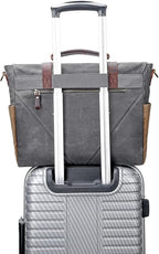 Messenger Bag for Men, Waterproof Genuine Leather Waxed Canvas Briefcase 15.6 Inch Laptop Larger Shoulder Bag with Key Bag