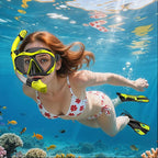 Snorkeling Gear for Adults Men Women, 3 in 1 Snorkel Set with Panoramic View Diving Mask Anti-Fog Anti-Leak, Snorkel Mask Dry Top Snorkel Fins for Swimming, Snorkeling and Travel Diving