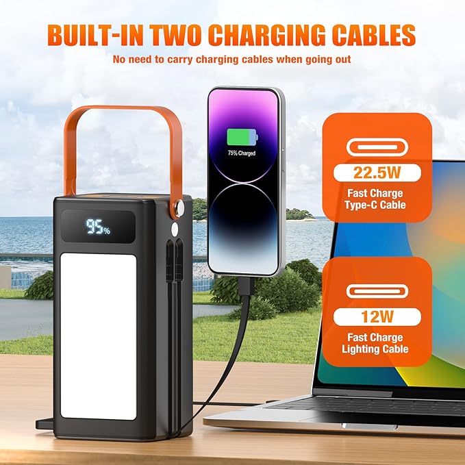Portable Power Bank Station 99Wh Outdoor Generator LCD Display Backup Phone Battery Pack Portable PD Fast Charger for Laptop Cellphone Travel Camping Home Use with Full Flashlight