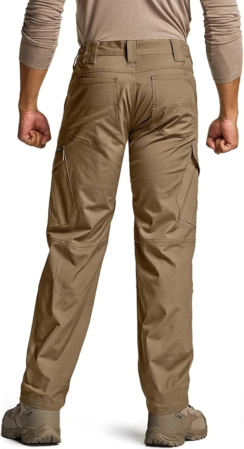 CQR Men's Flex Ripstop Tactical Pants, Water Resistant Stretch Cargo Pants, Lightweight EDC Hiking Work Pants