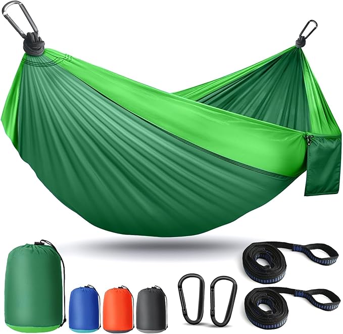 Camping Hammock Lightweight, Portable Hammocks Parachute Hammock with Two Tree Straps, Single or Double Travel Swing Nylon Camp Hammocks, Outdoor Essentials for Beach Backpacking Hiking, Orange