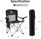Camping Chair, Portable Folding Outdoor Chair with Arms, Cup Holder and Carry Bag