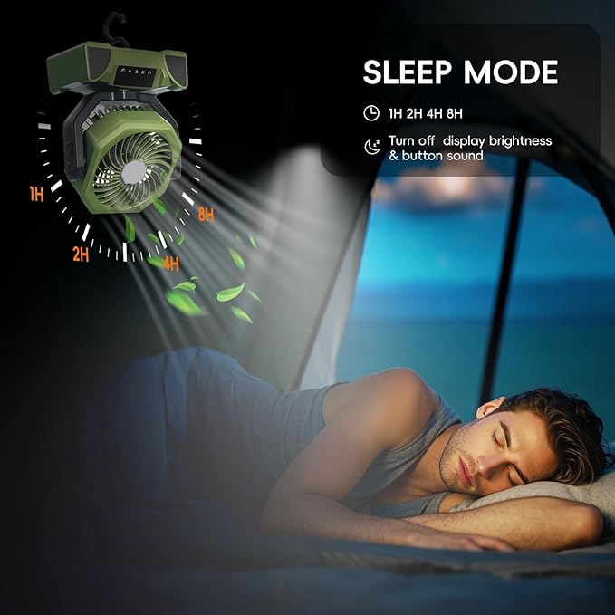 20000mAh Portable Camping Fan, Rechargeable Battery Powered Fan with Remote Control & Oscillating, LED Display, Light, Timer, Rotation, Hanging Hook for Outdoor Camp, Beach, Travel Tent