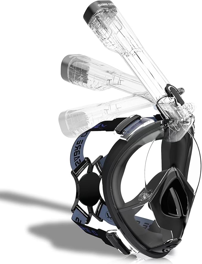 Full Face Snorkel Mask Adults with Ear Pressure Equalizer, Fully Enclosed CO2 Outflow, Silicone Bonding Anti-Leak&Fog,Buckle Folding for Portability