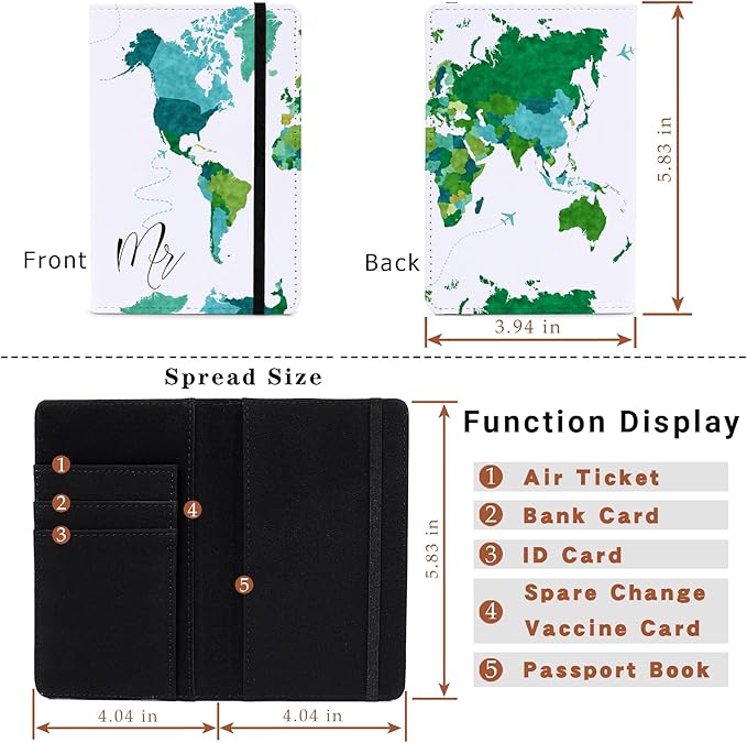 Passport Book Holder,Passport Wallet for Men Mr and Mrs Passport Holder Cover for Women World Map Case for Couples Christmas Traveling Book Protector 2PCS