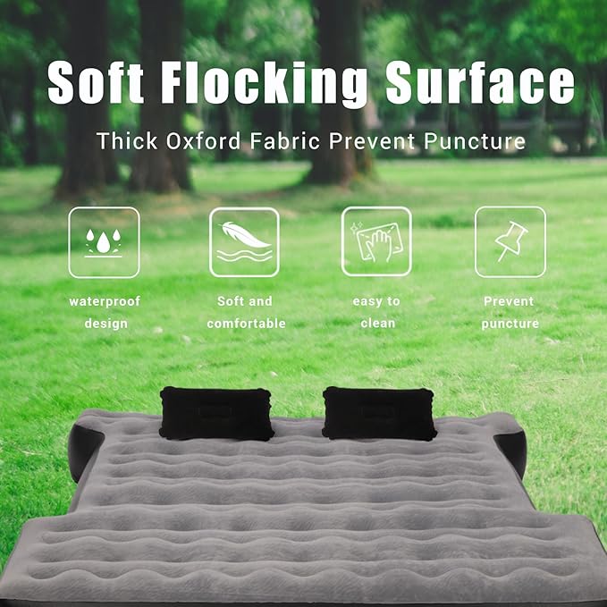 Inflatable Truck Beds Air Mattress for 5.5-5.8Ft with Air Pump,Thickened Flocking Full Size Pickup Short Camping Inflatable Blow Up Mattress with 2 Pillows,Outdoor Camping Car Travel