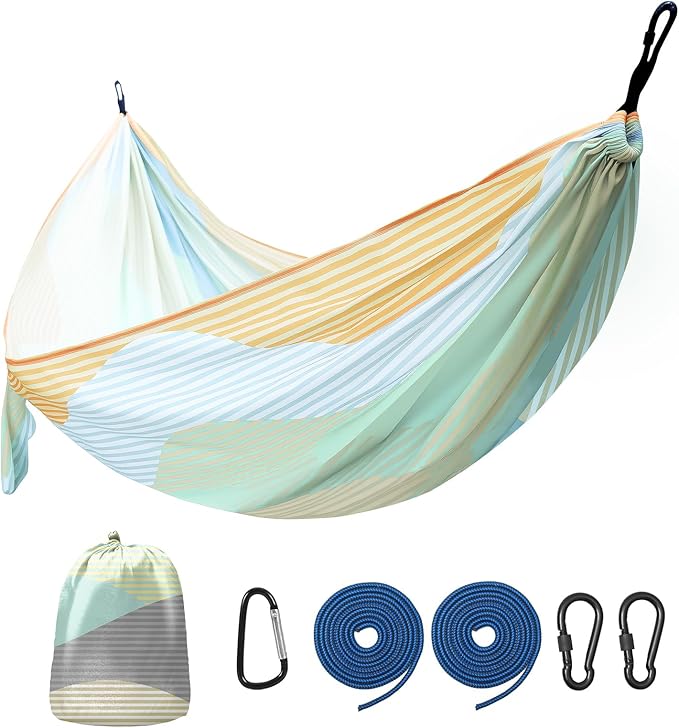 Camping Hammock,Lightweight Nylon Hammock,Portable Hammocks with Two Tree Ropes for Outdoor,Indoor,Travel,Hiking,Backyard,Camping