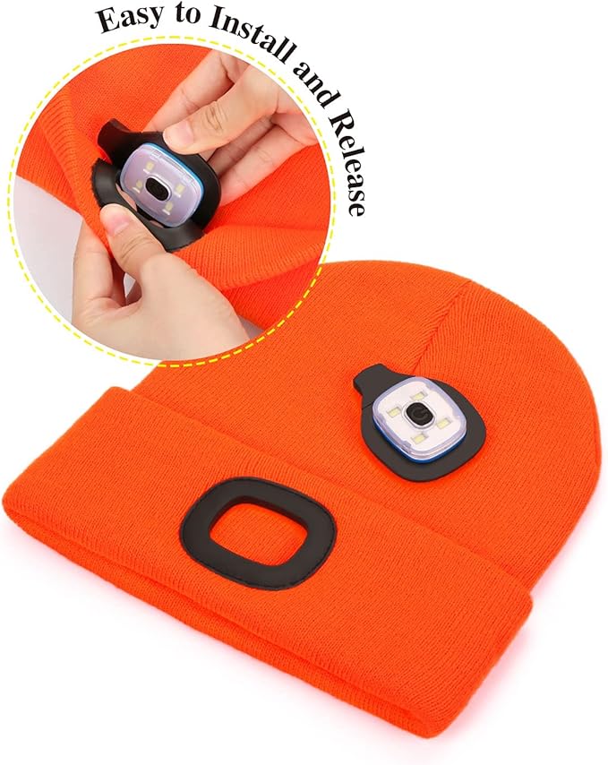 MELASA Unisex Hat with Light, USB Rechargeable Hands Free Headlamp LED Beanie, Winter Gifts for Men Dad Father Husband Him