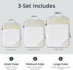 Compression Packing Cubes 3 Set, Compressible Space-Saving Packing Cubes for Travel - Compression Bags, Luggage Organizer, Travel Essentials for Women, Beige
