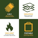 Carbon Steel Foldable Campfire Grill – Portable Grill Grate & Griddle with Large Non-Stick Surface, Sturdy Fold-Out Legs, Compact for Storage, Use Over Fire Pit