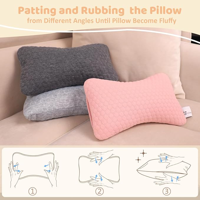 vocheer Small Pillows for Sleeping, 11"x 7" Mini Travel Pillow, Tiny Pillows for Neck, Wrist, Lumbar and Knee, Pets Pillow, Cotton, Machine Washable,Pink-1PC