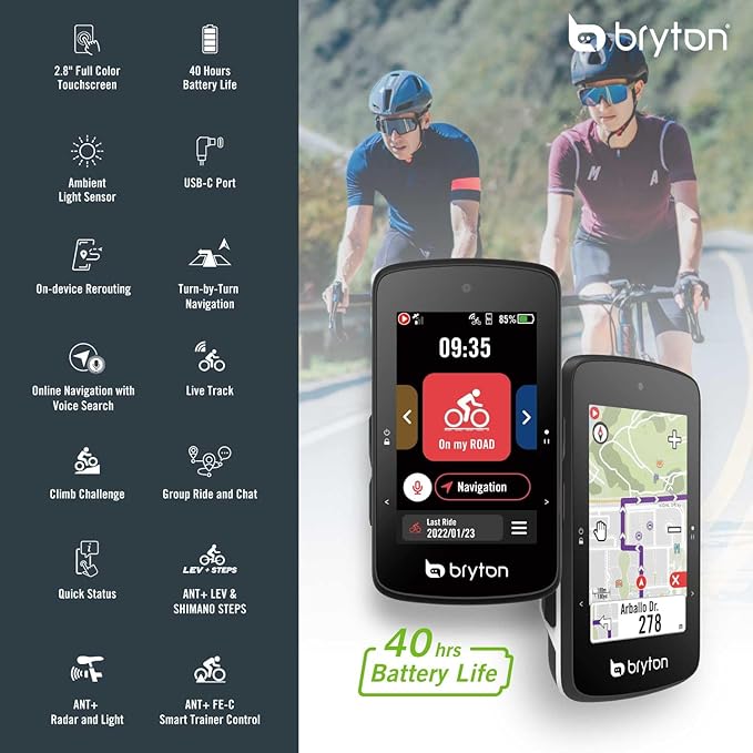 Bryton Rider 750SE 2.8 Inch Color LCD Touchscreen GPS Bike/Cycling Computer Offline USA Map, Compatible with Bike Radar, 40hrs Long Battery Life, Navigation with Turn-by Turn Follow Track Waterproof