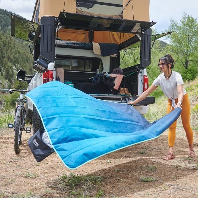 Rumpl Everywhere Mat, Waterproof Picnic Blanket and Ground Mat for Camping, Hiking, and Picnicking, 52x75 Inches, Ocean Fade