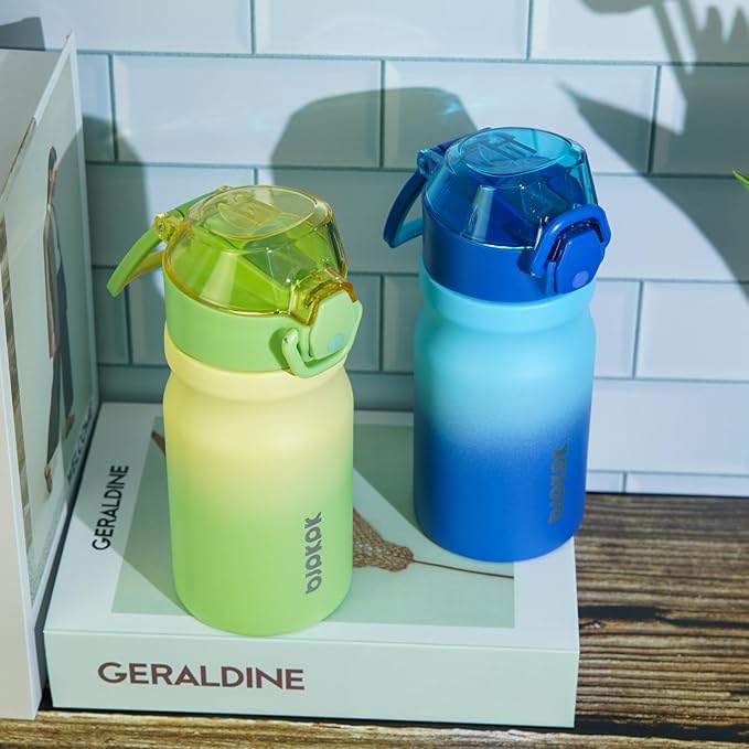 BJPKPK Water Bottle With Straw 14oz Insulated Water Bottles Reusable Stainless Steel Metal Thermo With Leak Proof Lockable Lid And Carry Handle,Lime