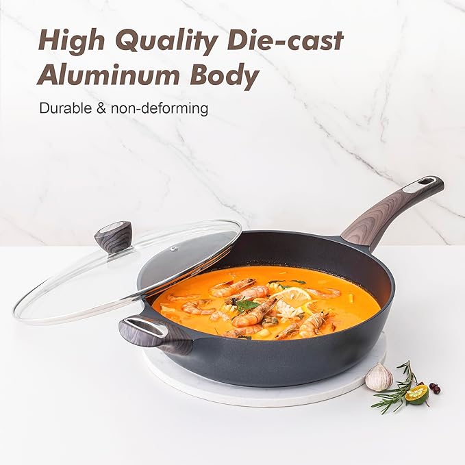 SENSARTE Pots and Pans Set Non stick, Non toxic Healthy Induction Cookware Set, 14 Pcs Non Stick Kitchen Cooking Set with Frying Pans Set & Saucepan, PFOA PFOS APEO Free, Black