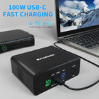 Krisdonia 130W Portable Power Bank, 148WH/40000mAh Portable Laptop Charger Battery Backup with 110V AC Socket/ 100W Type-C Port/2 USB QC3.0 for CPAP Outdoor Camping Trip Hunting Emergency