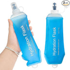 GYGYL Soft Flask, TPU Collapsible Soft Water Bottle for Hydration Pack, Running Vest, Leak-Proof Folding Water Bottle for Hiking Cycling Climbing Jogging-500ml Blue, 2pcs