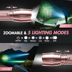 WdtPro LED Flashlight High Lumens SR2000 Pro, 2 Pack Brighter Tactical Flashlights with 5 Modes & Zoomable, Powerful Mini Flash Light for Emergency, Camping, Hiking (Pink)