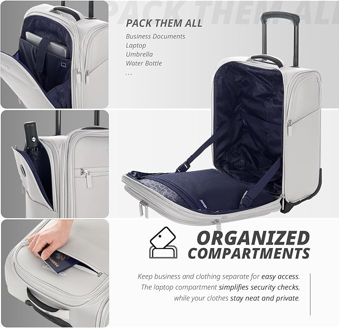 Verage Carry On Underseat Luggage with 2 Wheels & USB Port, 16 Inch Cloud Gray Wheeled Spinner Bag Carry-on Luggages for Airlines, Lightweight Suitcase Men Women, Pilots and Crew