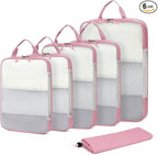 ECOHUB 6 Set Compression Packing Cubes, Gifts for Women Mom, Lightweight Vacation Travel Essentials Accessories for Suitcase Luggage Organizer Bags Set with YKK Zippers Shoe Bag, Pink
