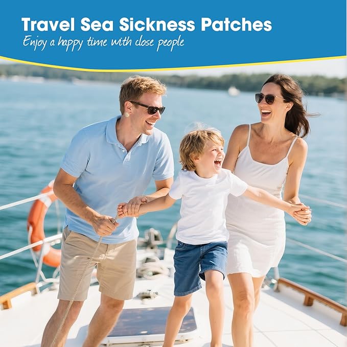 Sea Sickness Patches for Cruise, 28 PCS Behind Ear Motion Sickness Patches for Travel, Non-Drowsy and No Side Effects, 72H Long Lasting and Fast Acting for Cruise, Car, Ships, Air