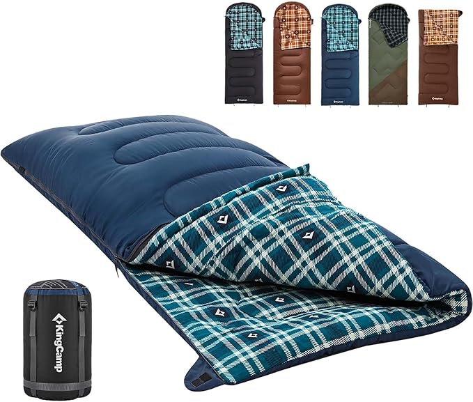 KingCamp Sleeping Bag for Adults, Cold Weather & Warm XL Big and Tall Flannel Sleeping Bags with Compression Sack Portable Waterproof Essentials Gear Accessories for Outdoor Camping