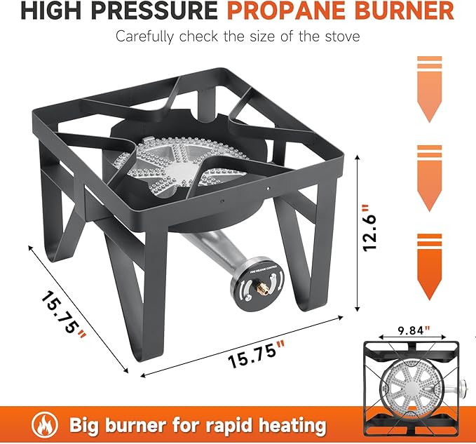 Propane Burner, 200,000 BTU High Pressure Gas Stove with 0-20 PSI Regulator, Portable Camping Stove Outdoor Propane Stove for Camping, Turkey Fry, Backyard, Outdoor Cooking