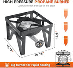 Propane Burner, 200,000 BTU High Pressure Gas Stove with 0-20 PSI Regulator, Portable Camping Stove Outdoor Propane Stove for Camping, Turkey Fry, Backyard, Outdoor Cooking