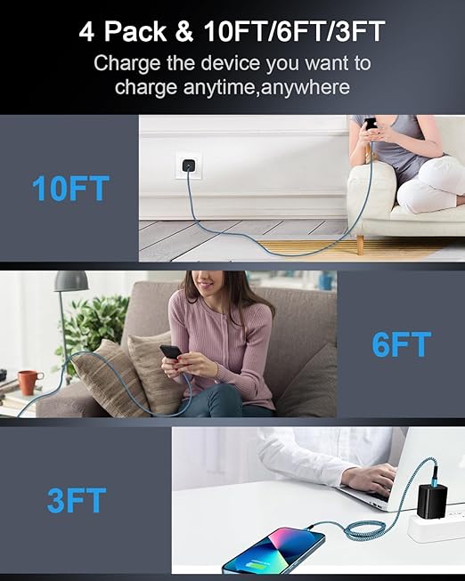 USB C to Lightning Cable 4Pack/6ft, Apple Certified Powerline C-Type Charger Cord Fast Charging Original Lighting Wire for iPhone 14 13 13 Pro 12 Pro Max 11 XR 8 Plus, AirPods, Power Delivery Speedy