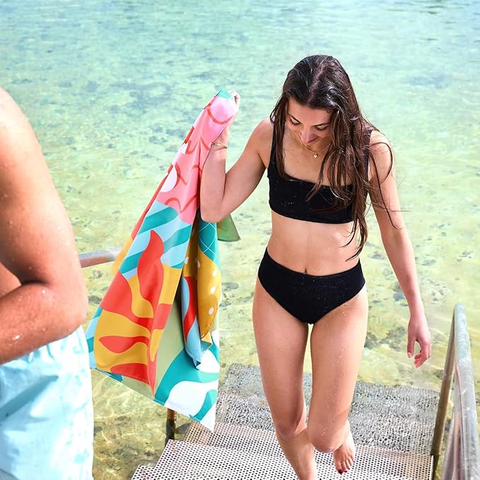 Dock & Bay Beach Towel - Quick Dry, Sand Free - Compact, Lightweight - 100% Recycled - Includes Bag - Good Times & Tan Lines - Large (160x90cm, 63x35)