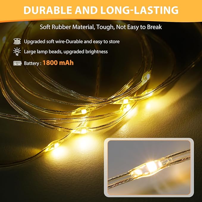 2Pack Camping String Lights, 4 in 1 Quick Storage 32.8FT Rechargeable Tent Lights with 6 Modes Hanging Waterproof Camp Lamp Camping Essentials for AwnTent Hiking Garden Bedroom Festival (Warm White)