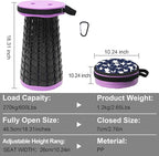 ALEVMOOM Collapsible Stool with Cushion, H18.3 D10.24 Portable Telescoping More Sturdy Load Capacity 600Lbs, Retractable Adjustable Camping Folding Stool for Outdoor Hiking BBQ Climb