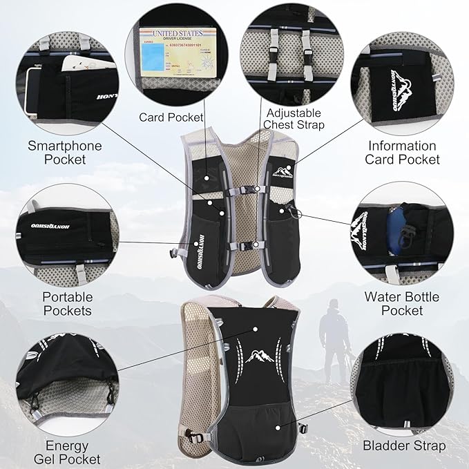 Hydration Vest Pack Backpack, Running Vest for Women Men Adjustable Chest Straps Running Hydration Vest for Trail Hiking