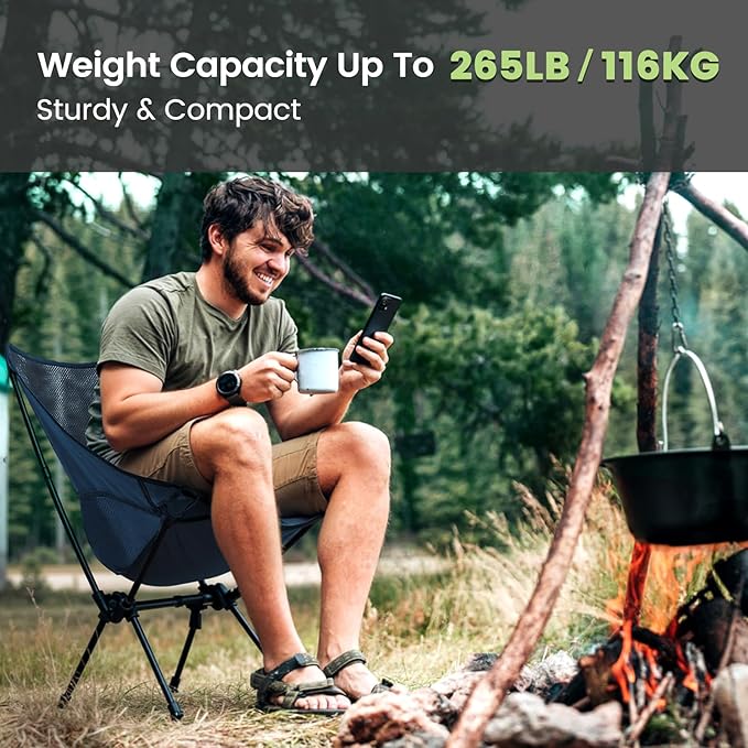 CAMEL CROWN Portable Camping Chair Lightweight Compact Folding Chair Mesh for Outdoor Camp Travel Beach Picnic Festival Hiking Backpacking Navy Blue
