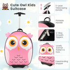 Goplus 2PC Kids Carry On Luggage Set, 16" Rolling Suitcase & 12" Backpack, Airline Approved Travel Trolley Luggage with Wheels for Toddlers Children Girls Boys (Owl)