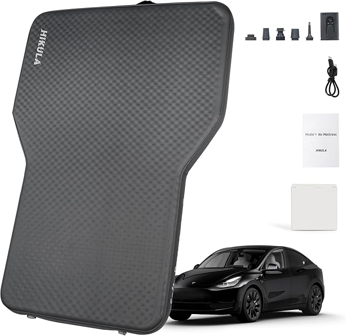 Tesla Camping Air Mattress with Foam, 4''Extra Thick Self Inflating Sleeping Pad for Camping, Fast Inflate & Deflate, with Electric Pump, Model Y