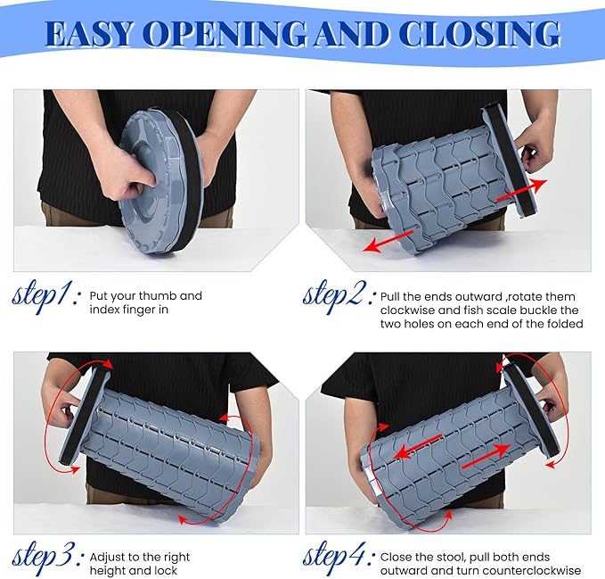 2 Pack Upgraded Collapsible Stool Folding Stool with Cushion,Retractable Folding Stool Max Load Capacity 400lbs, Portable Telescoping Stools for Camping Hiking Outdoor BBQ -Grey