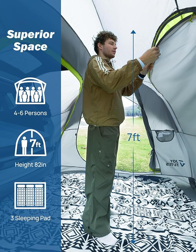 JOYTUTUS SUV Tent for Camping with Rainfly, Double Door Design Car Tent with Aluminum Poles, SUV Tailgate Tent with Waterproof PU2000mm Double Layer for 4-8 Person, Green