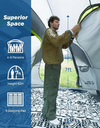 JOYTUTUS SUV Tent for Camping with Rainfly, Double Door Design Car Tent with Aluminum Poles, SUV Tailgate Tent with Waterproof PU2000mm Double Layer for 4-8 Person, Green