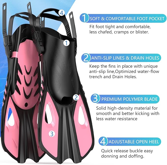 Snorkeling Gear for Adults Men Women, 3 in 1 Snorkel Set with Panoramic View Diving Mask Anti-Fog Anti-Leak, Snorkel Mask Dry Top Snorkel Fins for Swimming, Snorkeling and Travel Diving