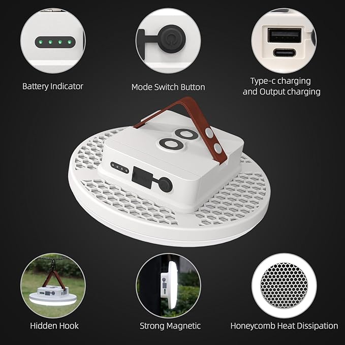 Camping Lantern 18800mAh Rechargeable Battery, 60W Ultra Bright LED Hanging Light with 3 Modes, Waterproof Portable Tent Lighting for Outdoor Emergency & Hiking