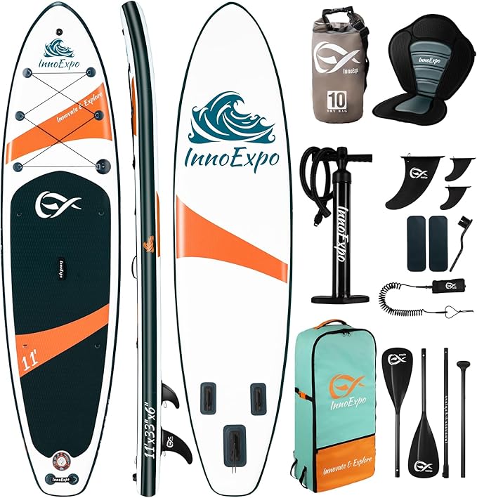 InnoExpo Inflatable Stand Up Paddle Boards with Premium Accessories, Wide Stable SUP Paddle Board Design, Non-Slip Comfort Deck for Youth & Adults