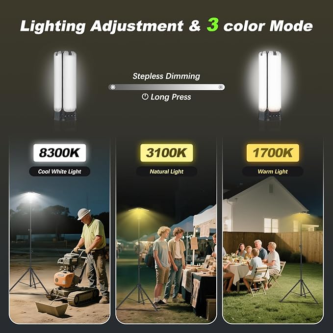 Camping Lights with Remote & Stand 8.2 Ft,14000 mAh Rechargeable Camping Lantern Tent Light, 6000 Lumen Magnetic Work Light,Portable Outdoor Light for Hiking,Camping,Emergency,Power Outages