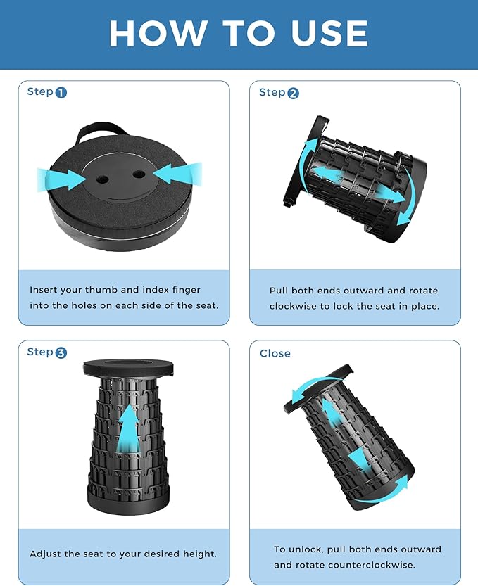 Upgraded Collapsible Stool with Removable Cushion & Waterproof Carry Bag - Portable Folding Stool for Adults, Camping, Fishing, Hiking - Lightweight Yet Sturdy Max 400lbs
