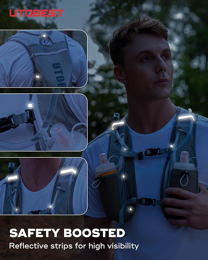 UTOBEST Running Vest, 5L Hydration Vest Lightweight, Breathable and Sweatproof Running Backpack, Adjustable Running Hydration Vest for Trail Running Marathon Race Jogging Cycling