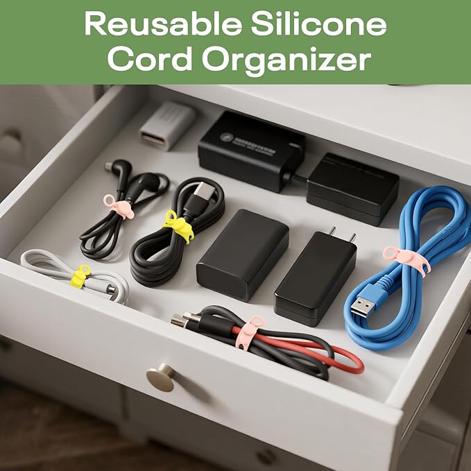 30Pcs Silicone Cord Ties for Electronics 3in Reusable Cable Organizer for Charging Cables, Electrical Cords, Computer Wires USB Data Cables 6Colors
