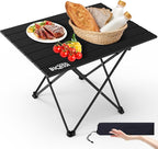 Folding Camping Table, Ultralight Aluminum Folding Beach Table with Carry Bag, Portable Camping Table Foldable for Outdoor Cooking, Camping, Picnic, Travel (Black Medium 22")